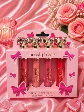Tied Up With You 4-Piece Tinted Lip Oil Set - Pink-NWT